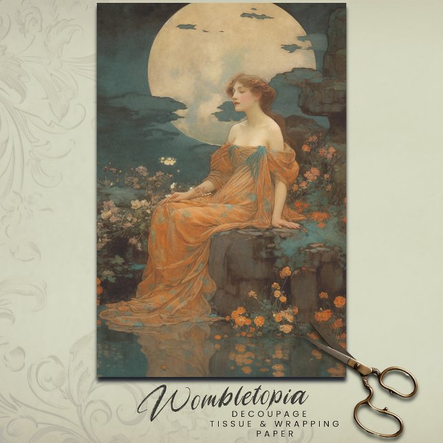 Papier Mousseline Lady by Moonlight, Découpage Art Nouveau (Créateur téléchargé)