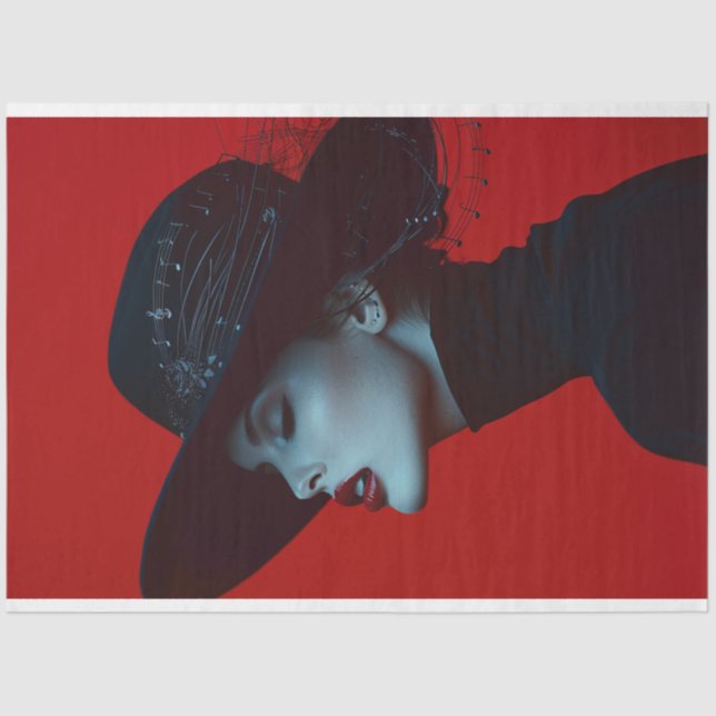 Papier Mousseline Lady in Black Music Note Crimson Cadence Découpage (Recto)