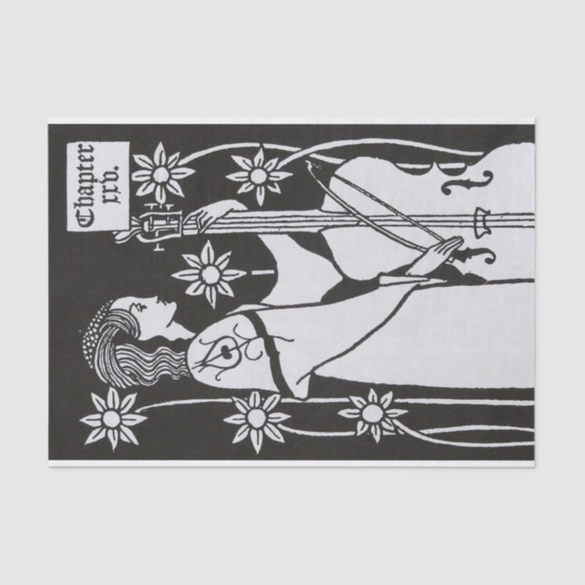 Papier Mousseline Lady With Cello par Aubrey Beardsley Tissus Paper (Recto)