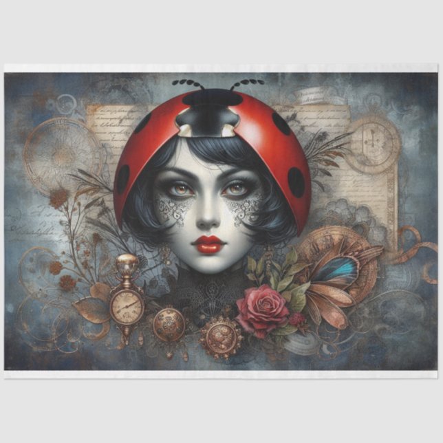 Papier Mousseline Ladybug Steampunk Gothique Victorian Decoupage (Recto)