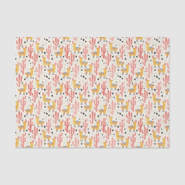 Papier Mousseline Lama heureux avec le cactus (Recto)