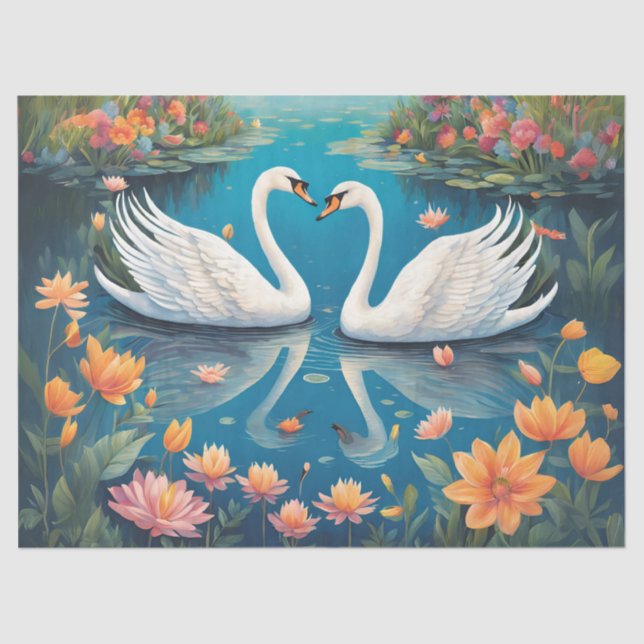 Papier Mousseline L'amour des cygnes sur un lac (Recto)