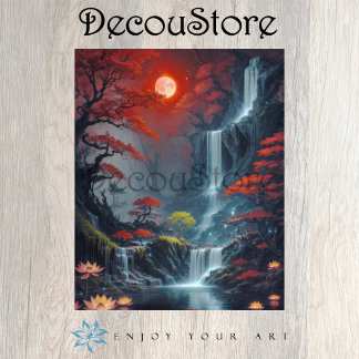 Papier Mousseline Landscape with Waterfall Decoupage