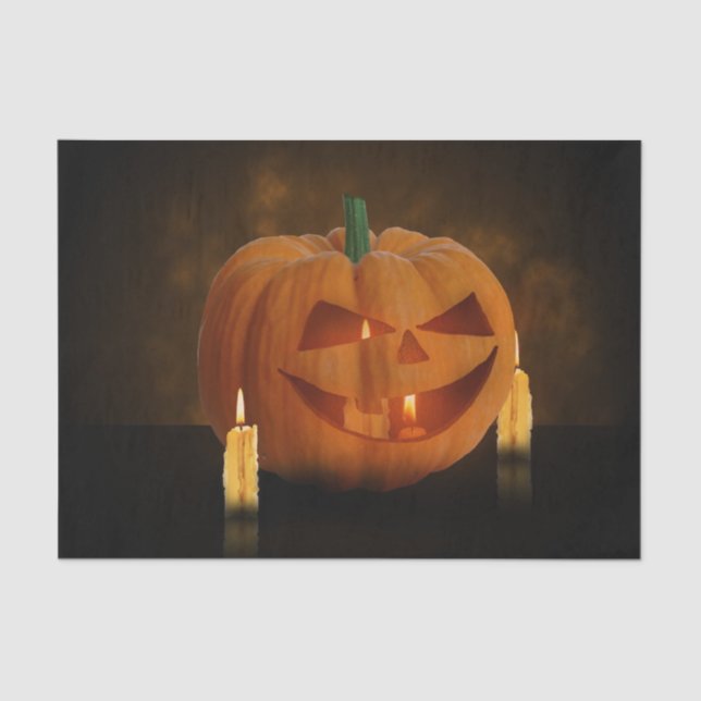 Papier Mousseline Lanterne Citrouille d'Halloween avec bougies (Recto)