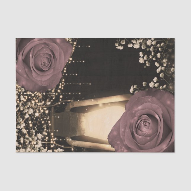 Papier Mousseline Lanterne Rustic Glow Roses Mauve Rose Poussiéreux (Recto)