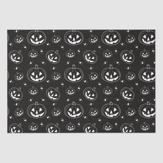 Papier Mousseline Lanternes Jack-O' noir et blanc Halloween noir (Recto)