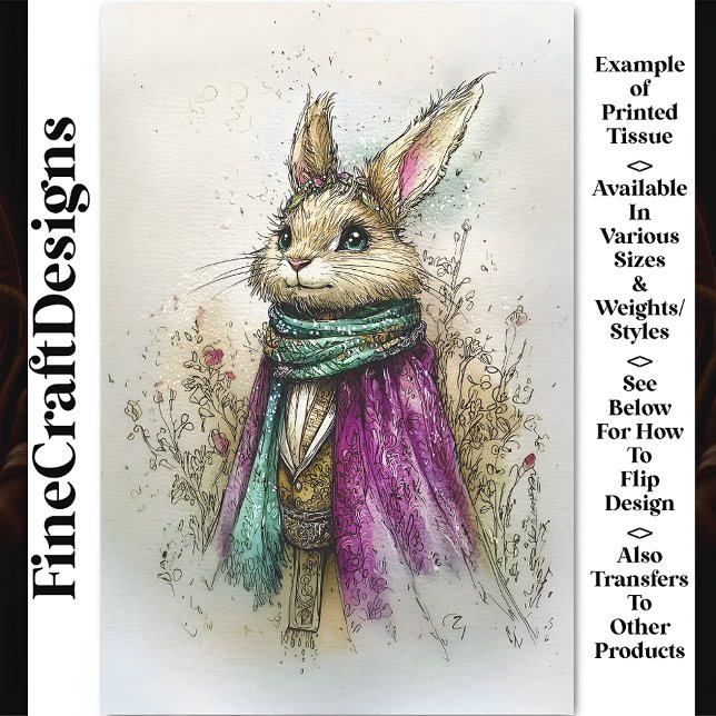 Papier Mousseline Lapin à l'aquarelle, Écharpe verte, Découpage BZ2 (Créateur téléchargé)