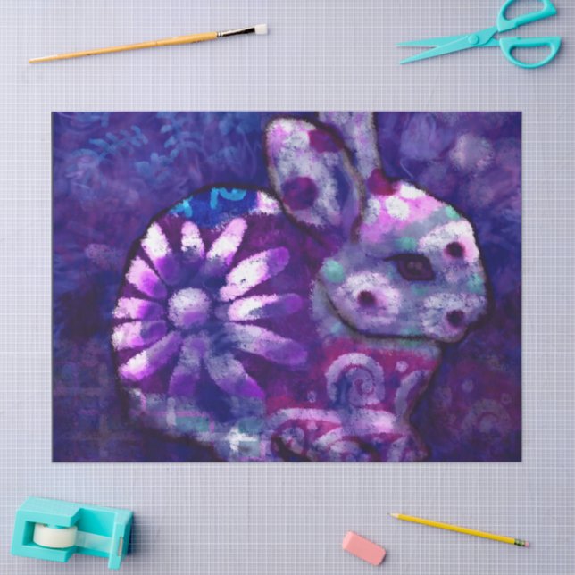 Papier Mousseline Lapin Abstrait Lapin Bleu Violet Floral Découpage (Artisanat)