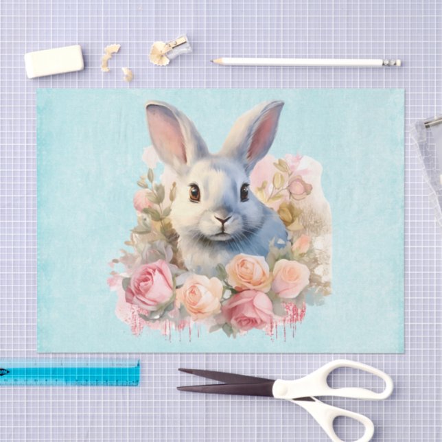 Papier Mousseline Lapin avec une guirlande de roses Mignon (Artisanat)