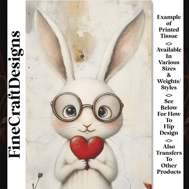Papier Mousseline Lapin blanc, lunettes et un coeur rouge BY3 Découp (Créateur téléchargé)