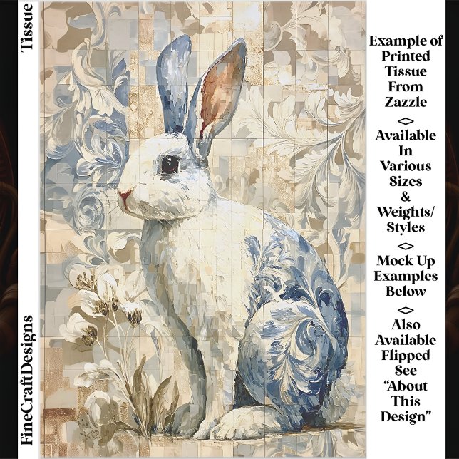 Papier Mousseline Lapin blanc, Motif Floral bleu EC4L Découpage (Créateur téléchargé)