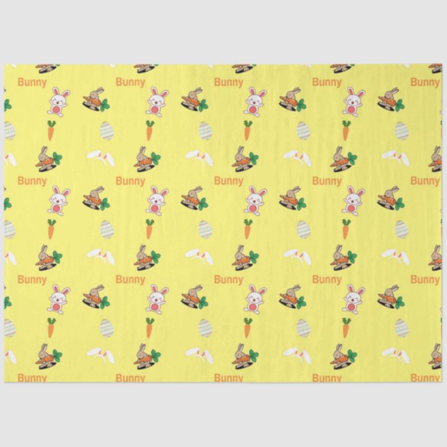 Papier Mousseline Lapin & carottes motif sur jaune (Recto)