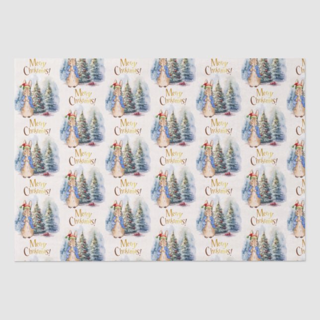 Papier Mousseline Lapin classique Joyeux Noël Arbre (Recto)