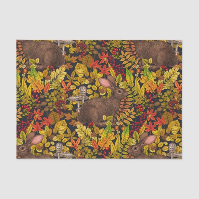 Papier Mousseline Lapin d'automne en noir (Recto)