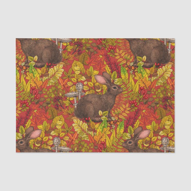 Papier Mousseline Lapin d'automne en rouge (Recto)