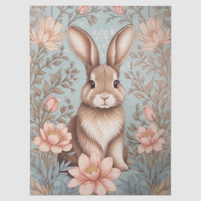 Papier Mousseline Lapin de bébé mignon Floral pastel  (Recto)