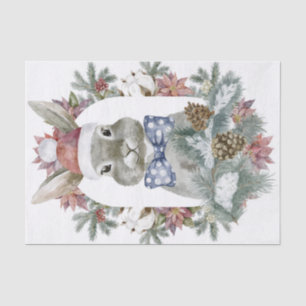 Papier Mousseline Lapin de Noël à l'aquarelle avec noeud à pois