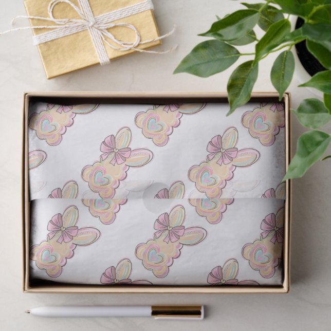 Papier Mousseline Lapin de Pâques avec cœur et nœud (Cadeau)