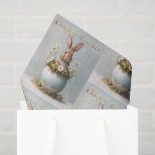 Papier Mousseline Lapin de Pâques vintage avec des marguerites