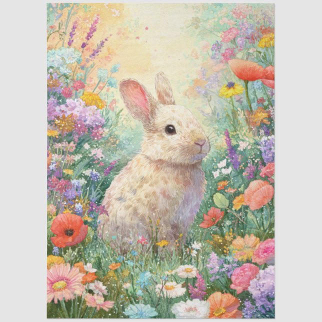 Papier Mousseline Lapin découpé dans les fleurs sauvages (Recto)