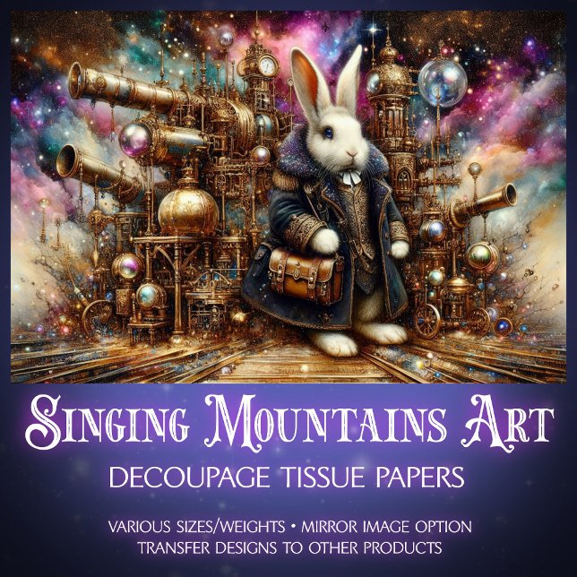 Papier Mousseline Lapin Magique Steampunk Coloré Decoupage  (Créateur téléchargé)