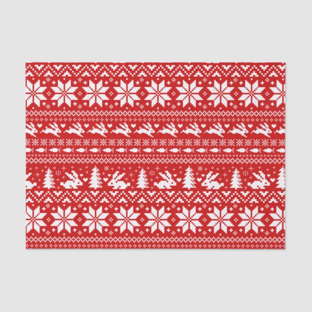 Papier Mousseline Lapin mignon lapins Rouge Vacances Motif Noël (Recto)