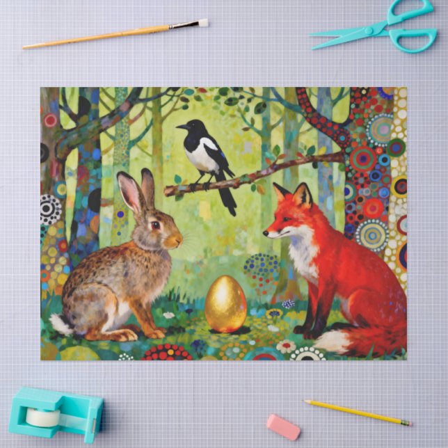 Papier Mousseline Lapin, Pie, Renard et « Le Secret de la Forêt »  (Artisanat)