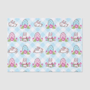 Papier Mousseline Lapin sautant à carreaux bleus