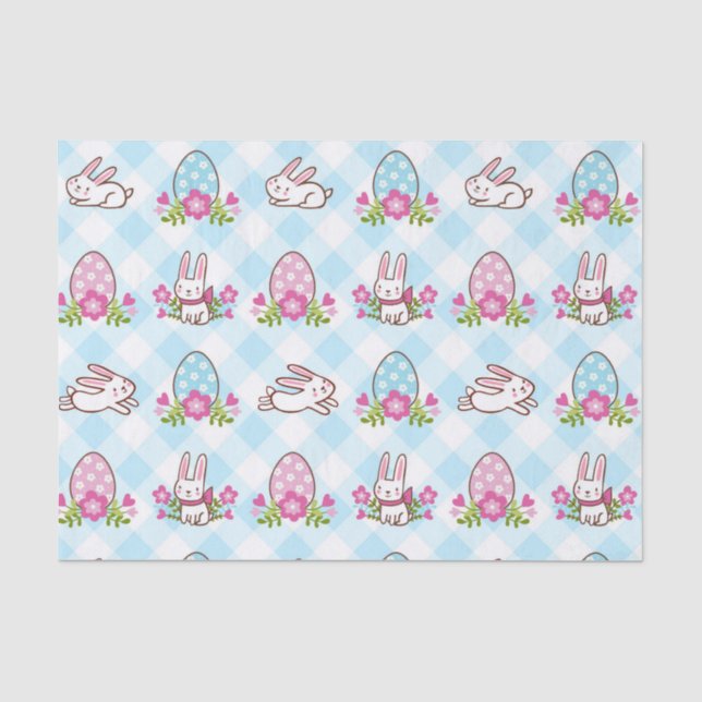 Papier Mousseline Lapin sautant à carreaux bleus  (Recto)