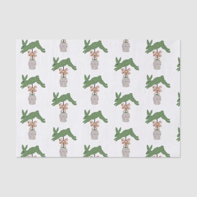 Papier Mousseline Lapin Vert Lapin Topiaire Gingembre jarres de pot  (Recto)