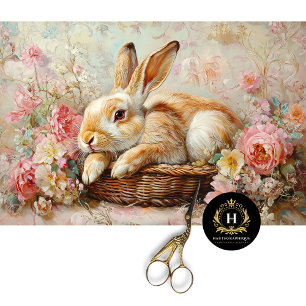 Papier Mousseline Lapin Vintage dans un Panier Élégance Florale Déco