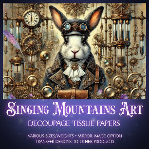 Papier Mousseline Lapin Whimsical Gothique Steampunk Decoupage