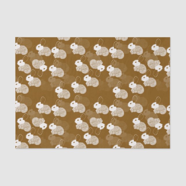 Papier Mousseline Lapins blancs bouffants sur Brown (Recto)