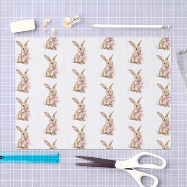 Papier Mousseline Lapins de Pâques au Ruban Rose Anniversaire   (Artisanat)
