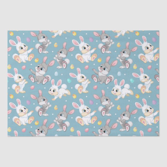 Papier Mousseline Lapins de Pâques Bébés Heureux  (Recto)