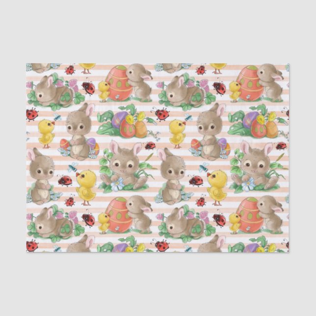 Papier Mousseline Lapins de Pâques et Poussins (Recto)