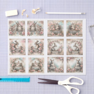 Papier Mousseline Lapins de Pâques pastel pour coquilles Découpage