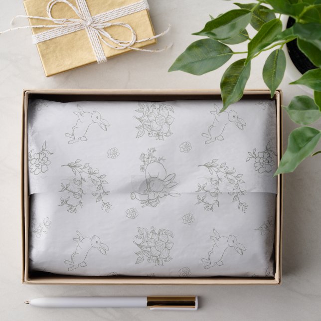 Papier Mousseline Lapins de toile vert sauge (Cadeau)