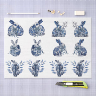 Papier Mousseline Lapins découpage bleu et blanc inspirés de l'ancie