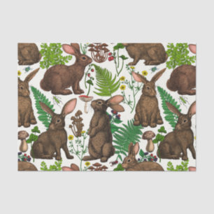 Papier Mousseline Lapins et flore boisée 4