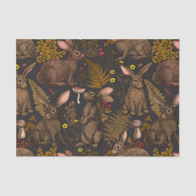 Papier Mousseline Lapins et flore boisée Papier de tissus (Recto)