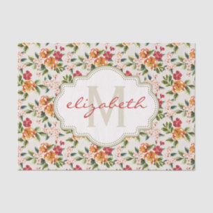 Papier Mousseline L'aquarelle vintage élégante fleurit décoré d'un