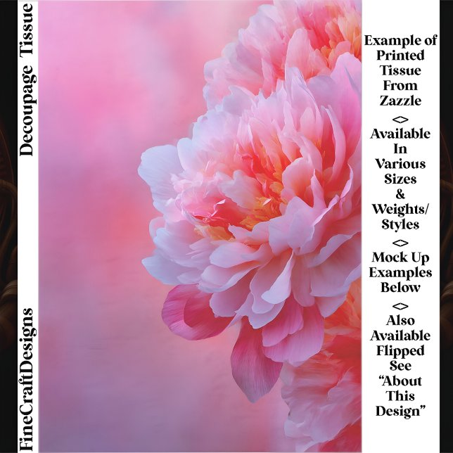 Papier Mousseline Large Beautiful Pink Peony Flower EY9R Decoupage (Créateur téléchargé)