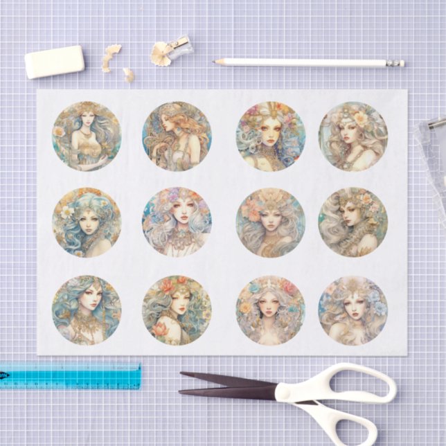 Papier Mousseline Large Pastel Watercolor Floral Mermaid Decoupage (Artisanat)