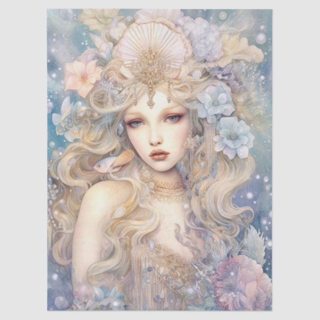 Papier Mousseline Large Pastel Watercolor Floral Mermaid Decoupage (Recto)
