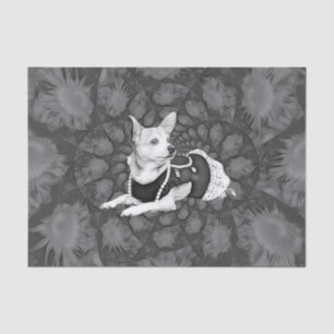 Papier Mousseline L'art Vintage du Chihuahua Floral, Noir Et Chien B