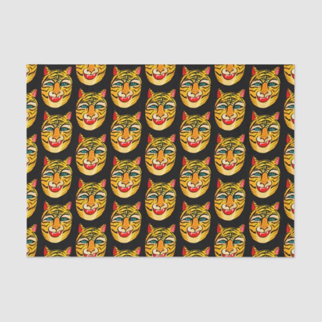 Papier Mousseline Laugher Tiger Aquarelle Motif Tissu Papier (Recto)