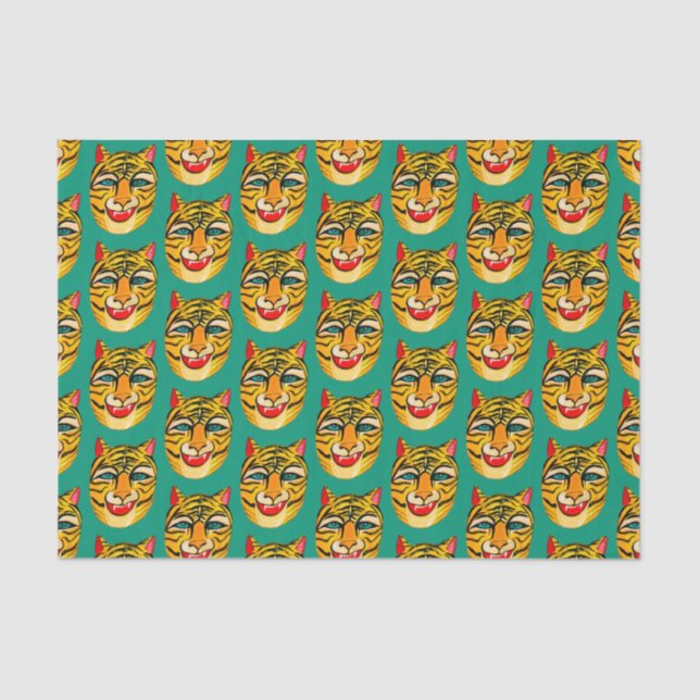 Papier Mousseline Laugher Tiger Aquarelle Motif Tissu Papier (Recto)