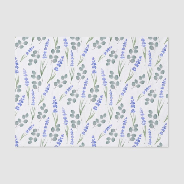 Papier Mousseline Lavande d'aquarelle et Motif d'eucalyptus (Recto)