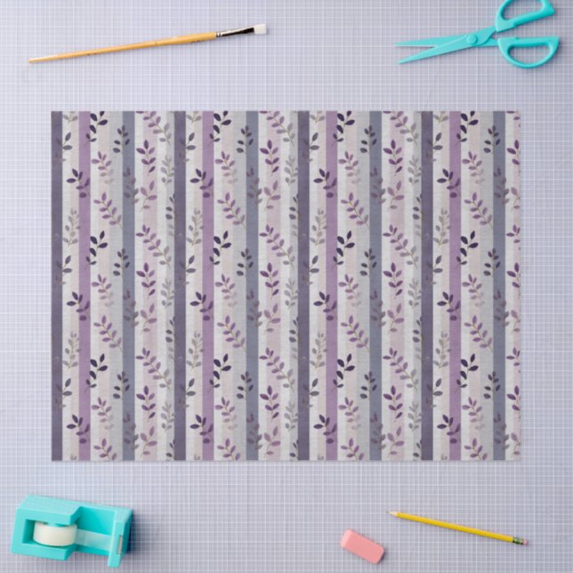 Papier Mousseline Lavande Violet Floral Botanique Rayures Anniversai (Artisanat)